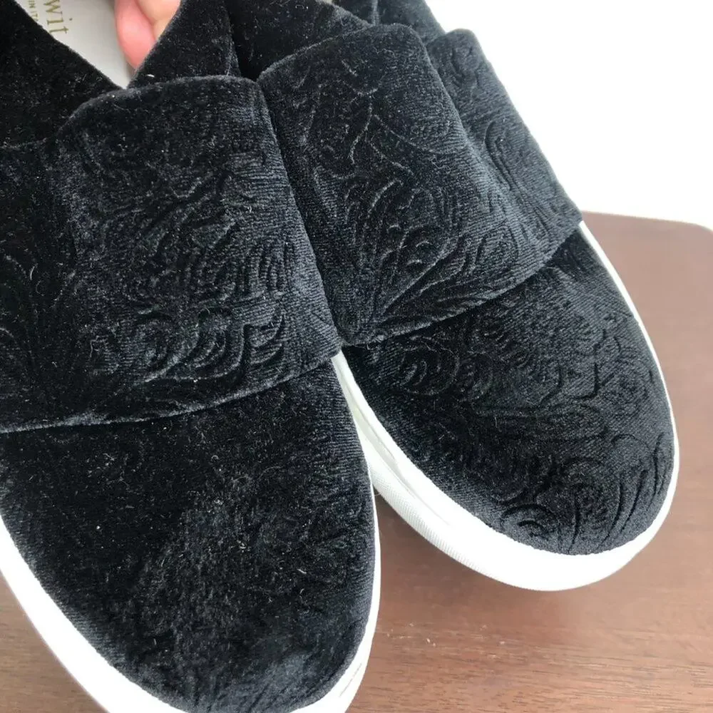 Lewit 'Arlo' Slip On Black Velvet Platform Sneakers Size EU 38.5/US 8